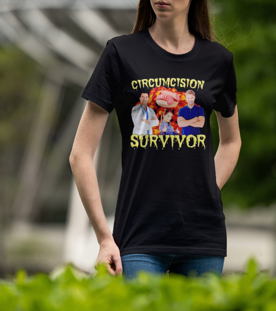 Circumcision Survivor Smiling Group Salami Background T-Shirt
