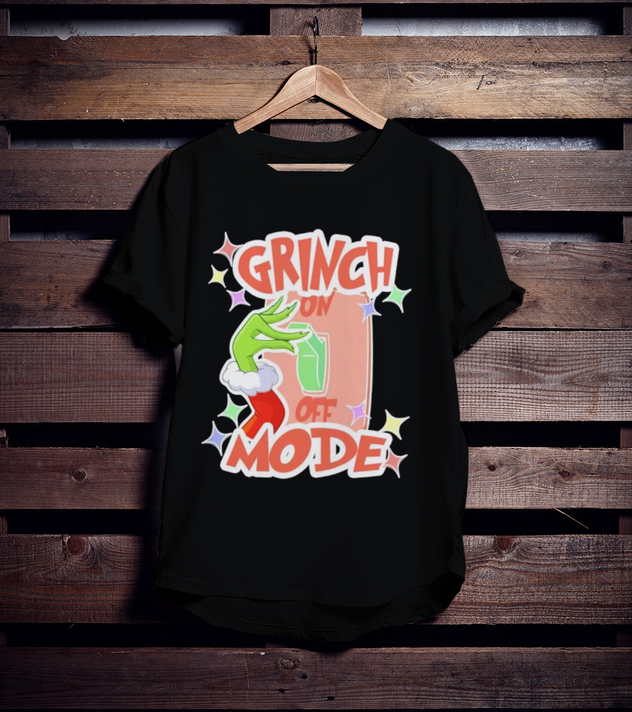 Grinch On Off Mode Green Furry Hand Lightswitch Stars T-Shirt