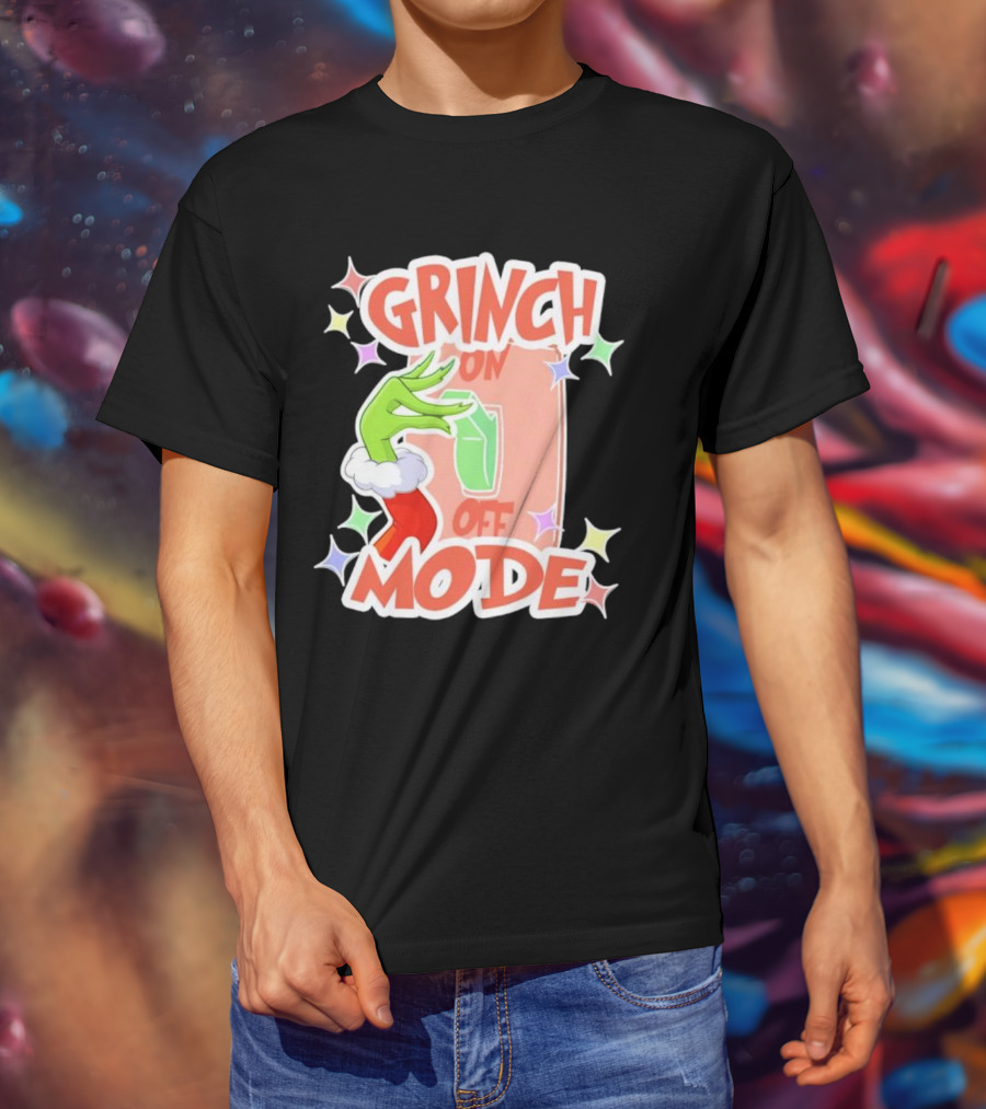 Grinch On Off Mode Green Furry Hand Lightswitch Stars T-Shirt
