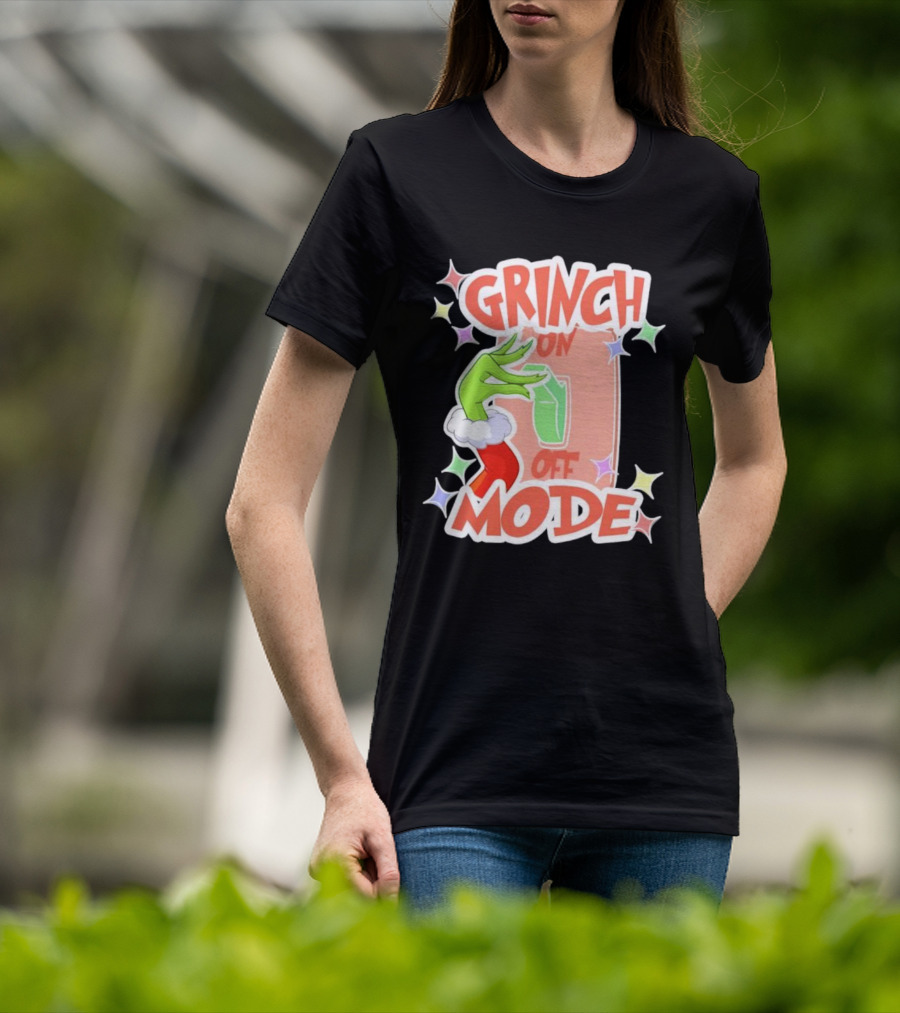 Grinch On Off Mode Green Furry Hand Lightswitch Stars T-Shirt