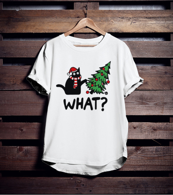 What Cat Christmas Santa Hat Tree T-Shirt