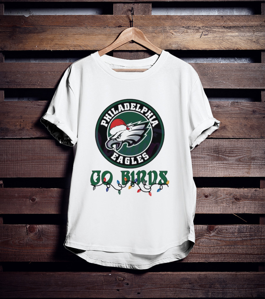 Philadelphia Eagles Go Birds Christmas Lights Santa Hat T-Shirt