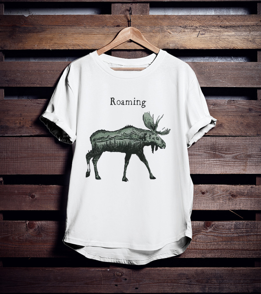 Roaming Moose With Mountain Landscape Christmas T-Shirt