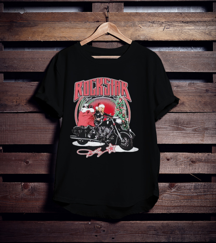 Rockstar Dolly Christmas Motorcycle Santa Hat T-Shirt