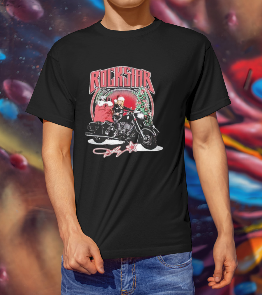 Rockstar Dolly Christmas Motorcycle Santa Hat T-Shirt
