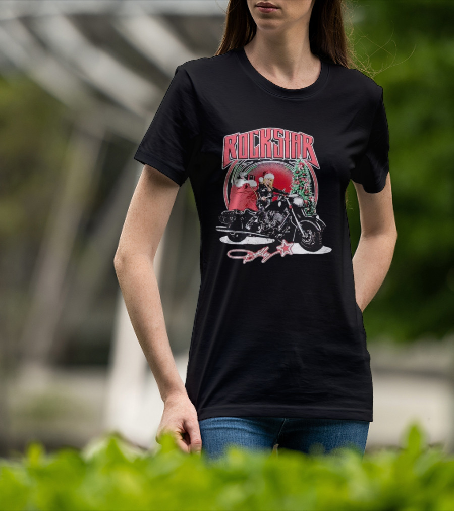 Rockstar Dolly Christmas Motorcycle Santa Hat T-Shirt
