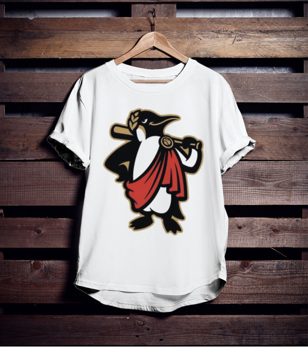 Rome Emperors Penguin In Red Toga With Baseball Bat And Laurel Wreath T-Shirt