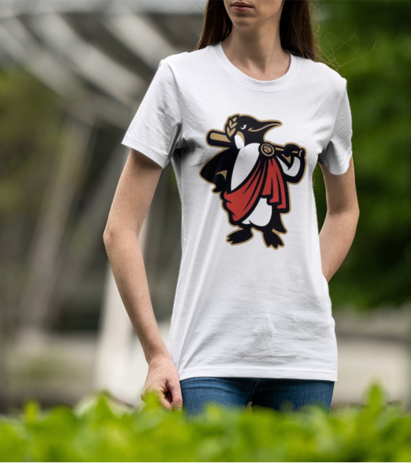 Rome Emperors Penguin In Red Toga With Baseball Bat And Laurel Wreath T-Shirt