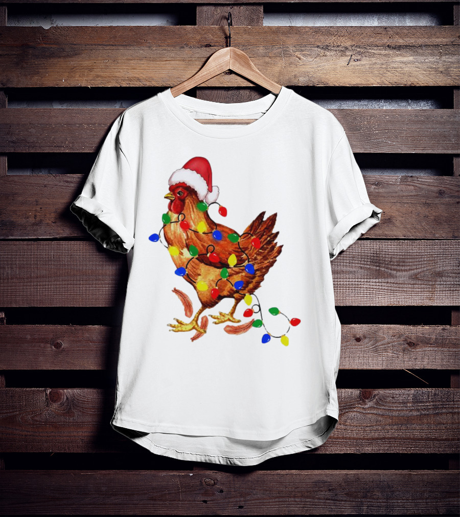 Santa Chicken With Christmas Lights T-Shirt