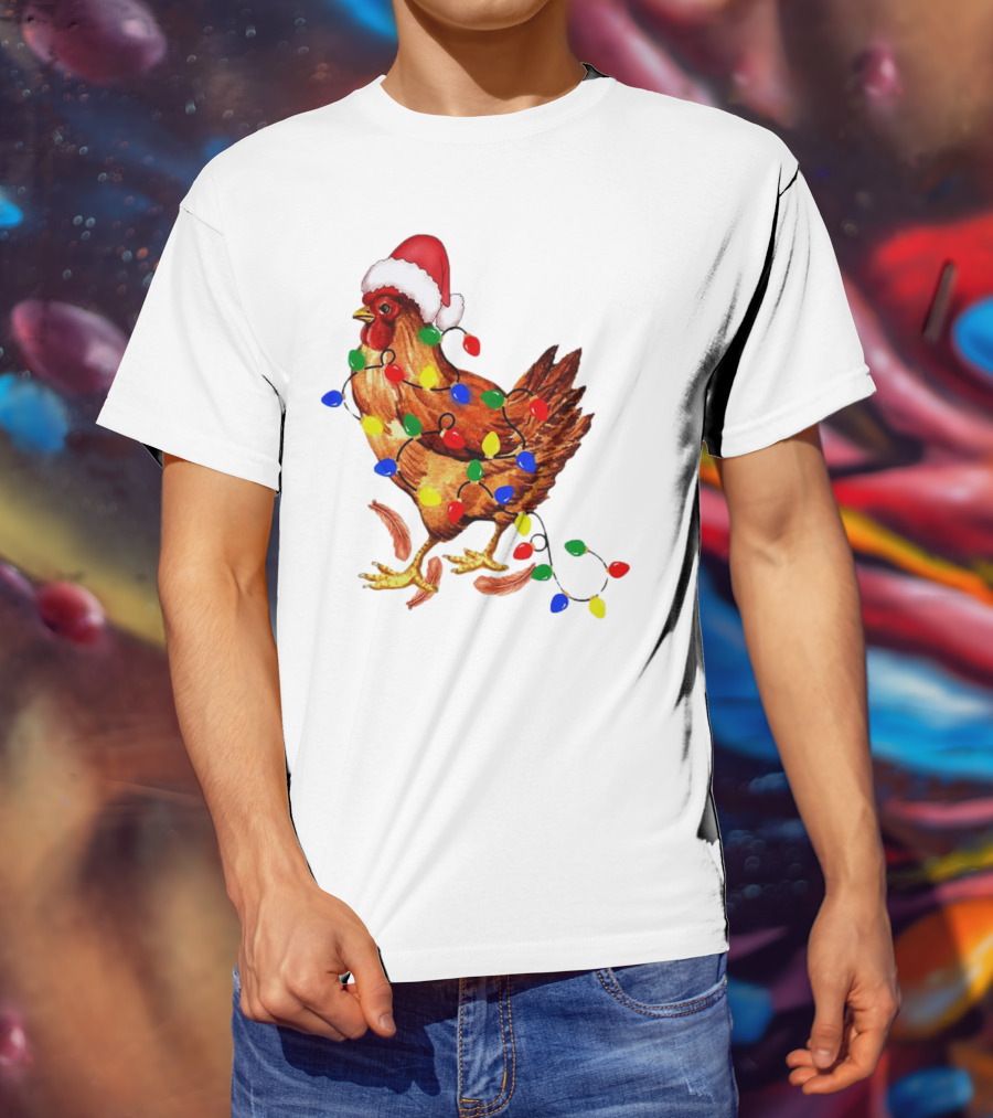 Santa Chicken With Christmas Lights T-Shirt