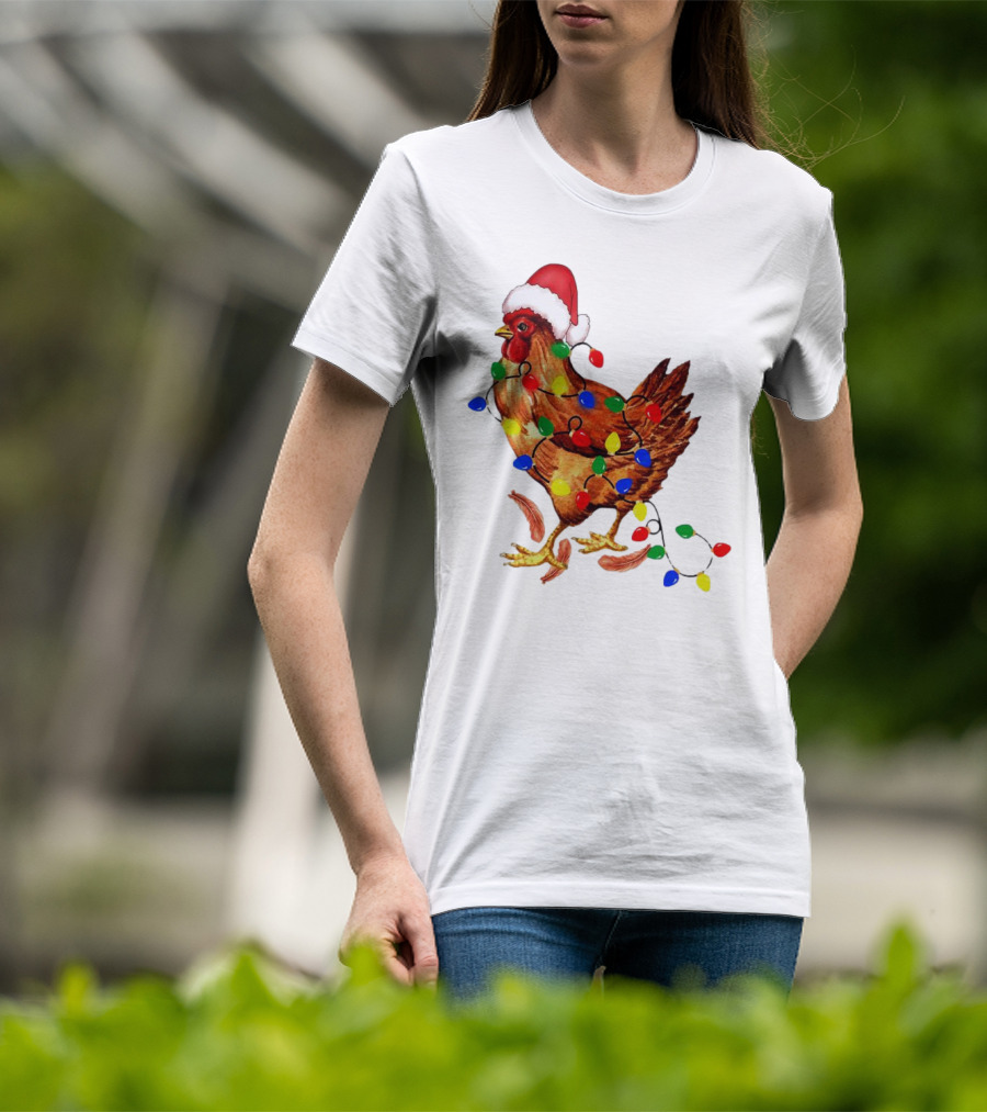 Santa Chicken With Christmas Lights T-Shirt