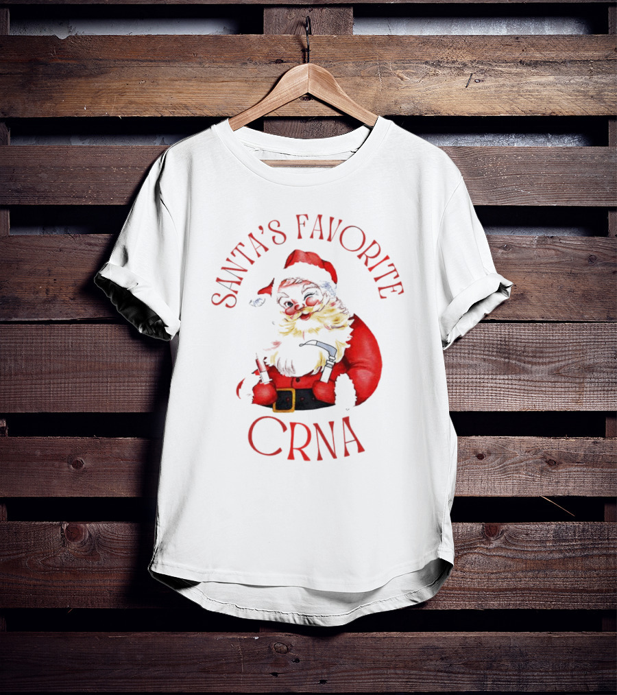 Santa's Favorite CRNA Christmas Festive Red Suit And Beard T-Shirt