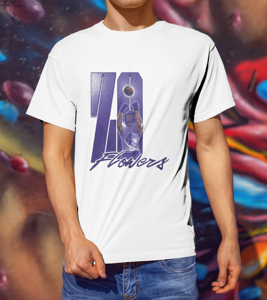 Zay Flowers Baltimore Football Catching Number 4 T-Shirt