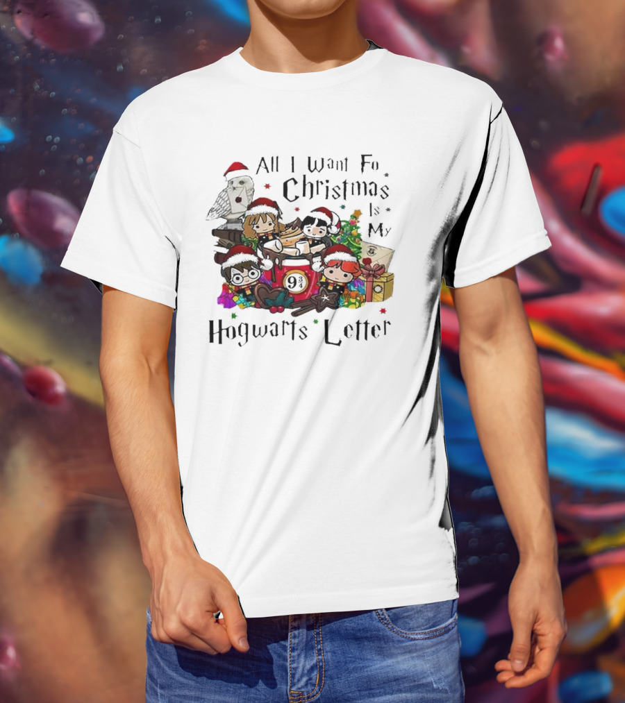 All I Want For Christmas Is My Hogwarts Letter Platform 9¾ With Owl Santa Hats And Gifts T-Shirt