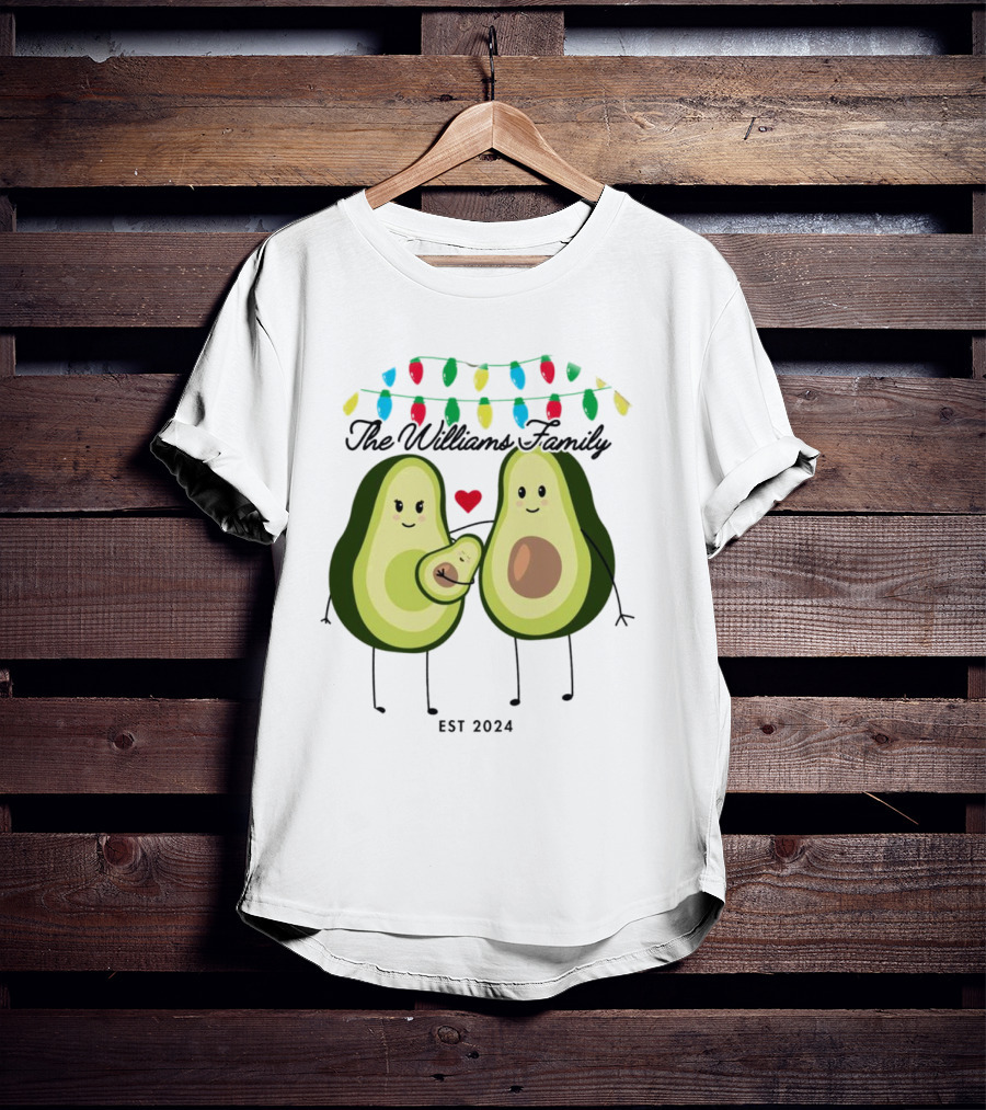 The Williams Family Baby On The Way Avocado Parents Christmas Lights Est T-Shirt