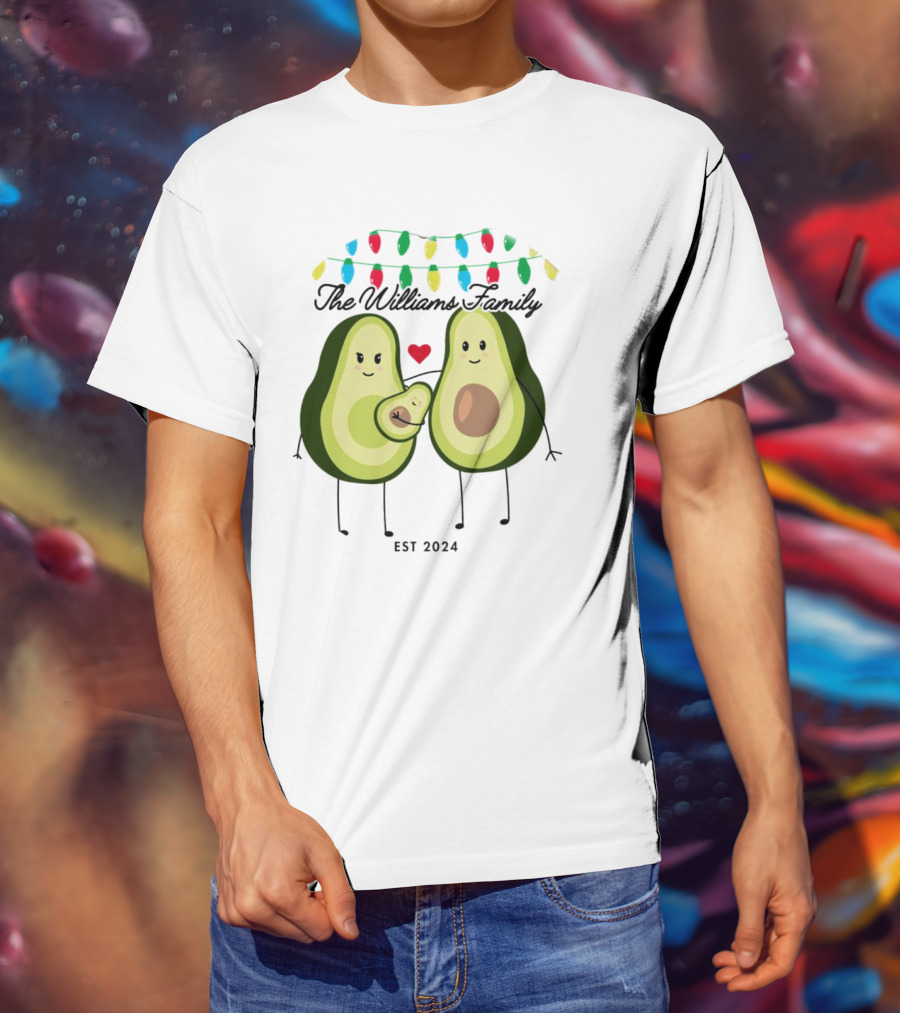 The Williams Family Baby On The Way Avocado Parents Christmas Lights Est T-Shirt