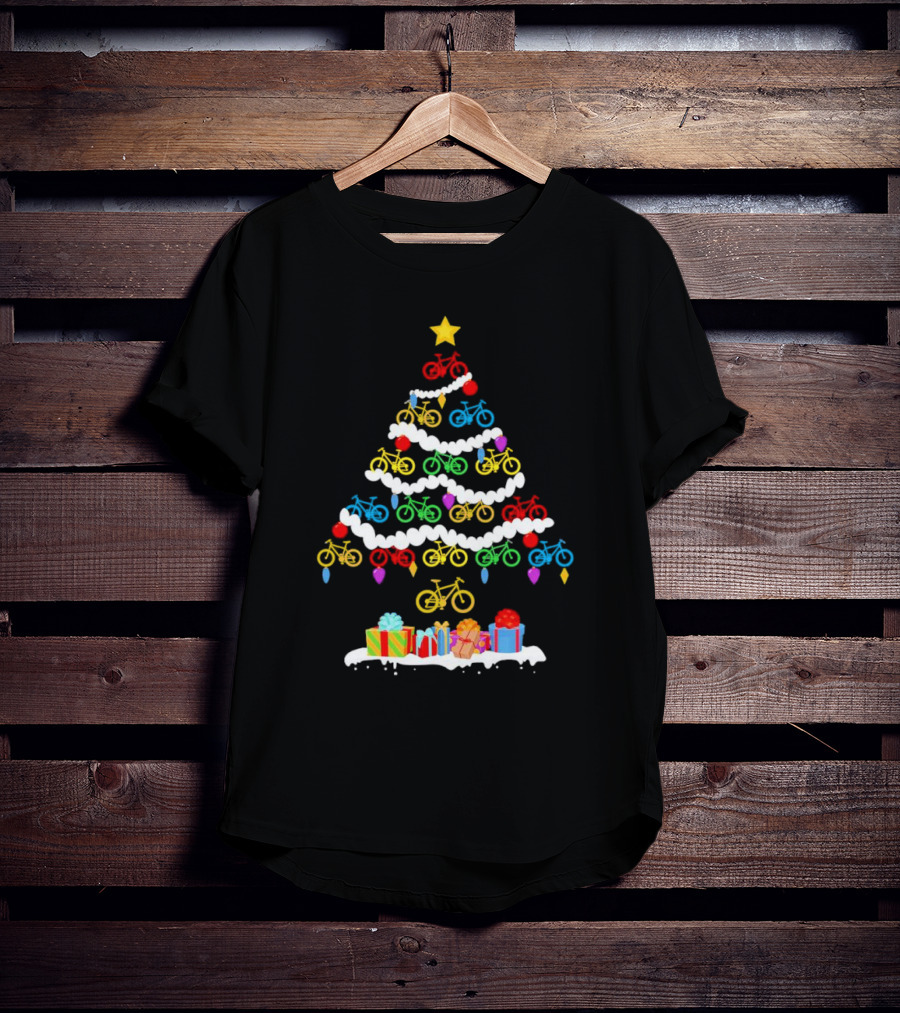 Colorful Bicycle Christmas Tree With Star And Presents T-Shirt
