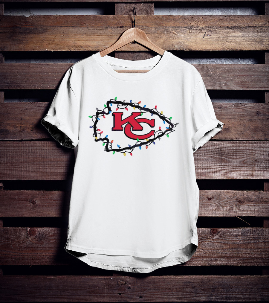 Kansas City Chiefs KC Logo Christmas Lights T-Shirt