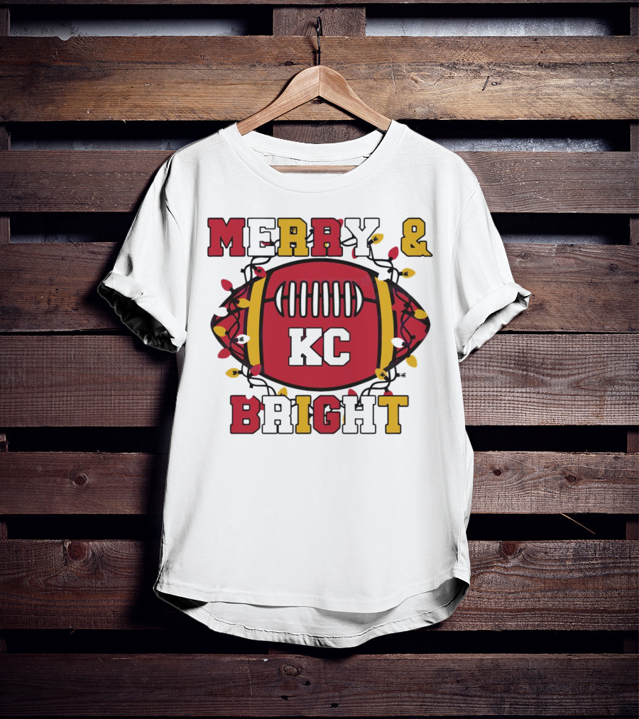 Kansas City Chiefs Merry And Bright Christmas KC Football Lights T-Shirt
