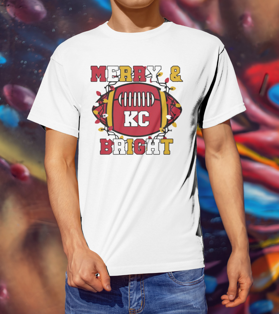 Kansas City Chiefs Merry And Bright Christmas KC Football Lights T-Shirt