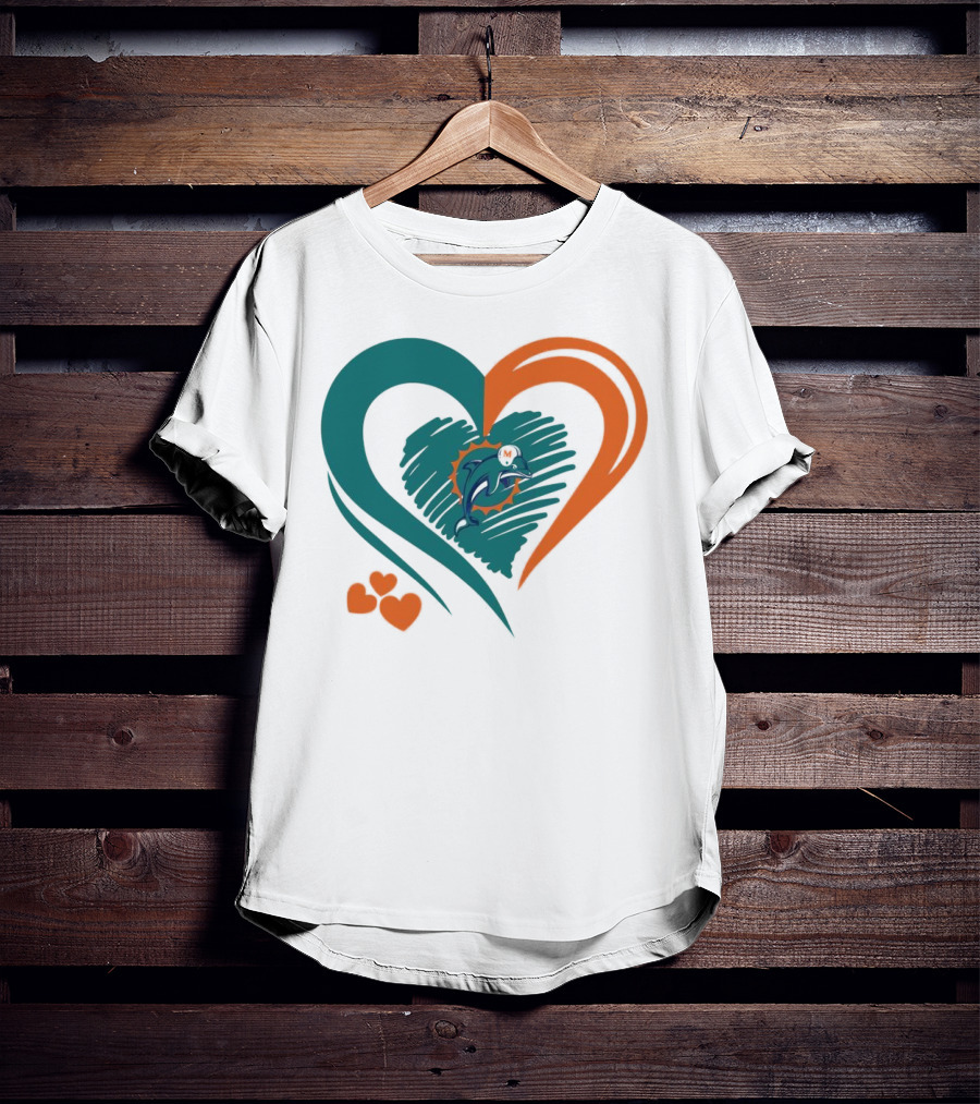 Miami Dolphins Heart Shape Emblem With Three Small Hearts T-Shirt
