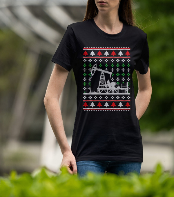 Oil Rig Pump Drill Christmas Knitted T-Shirt