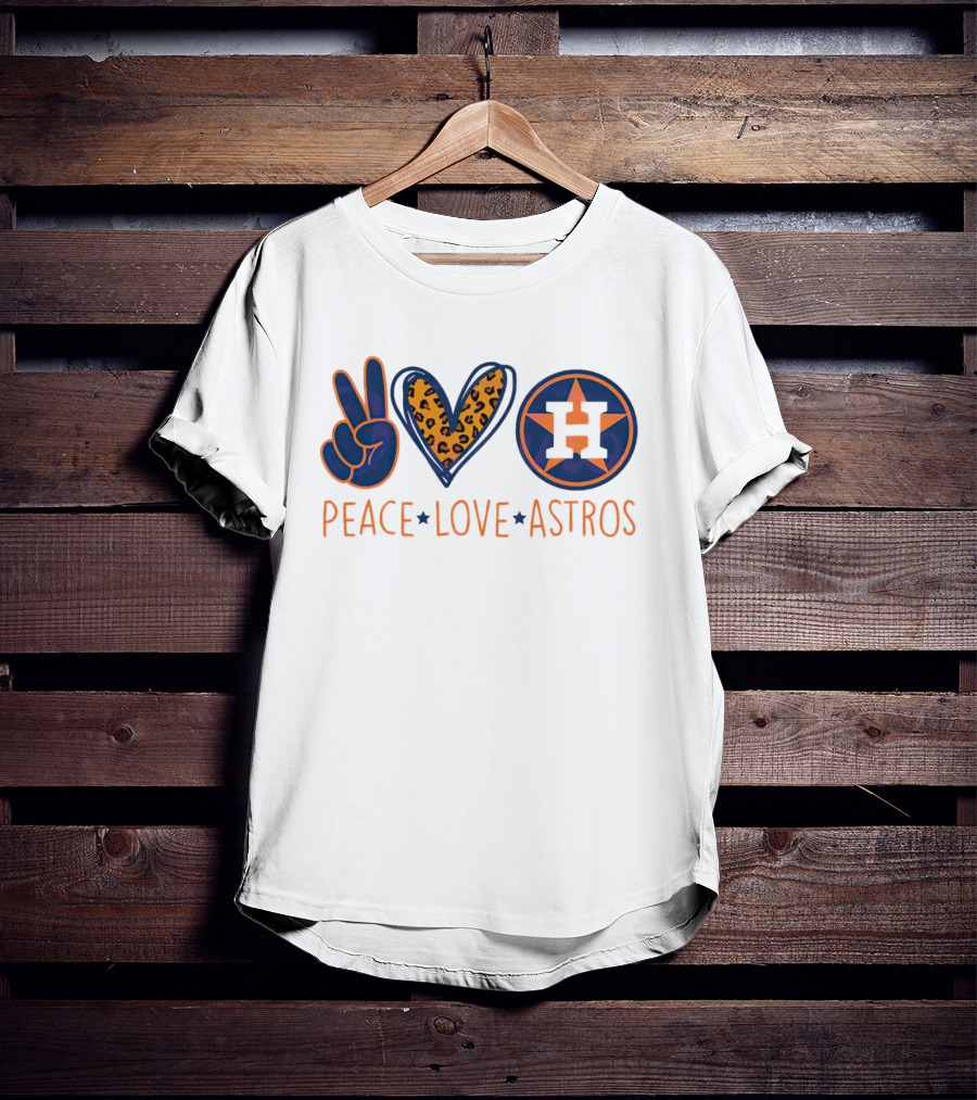 Peace Love Astros Leopard Heart Baseball Team T-Shirt