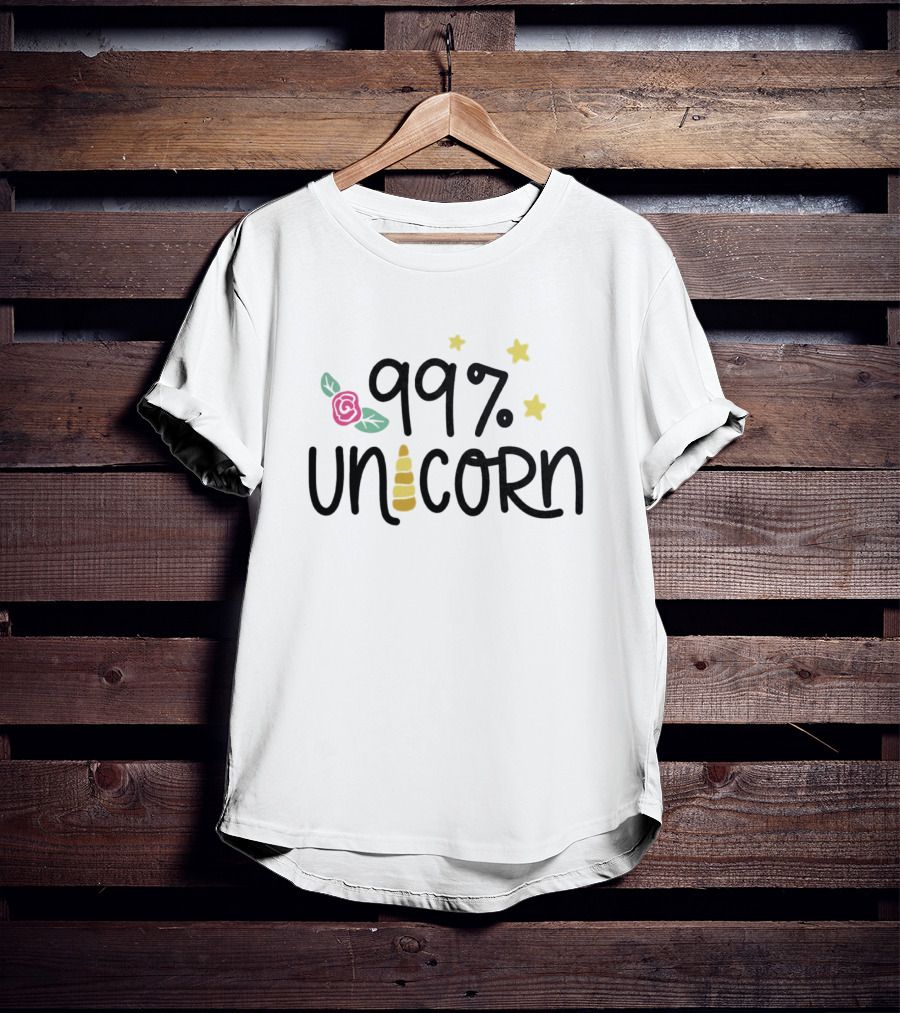 99 Percent Unicorn With Stars And Rose Elements T-Shirt