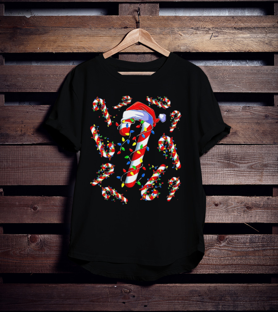 Candy Cane Santa Christmas Funny Xmas Lights Festive Decor T-Shirt