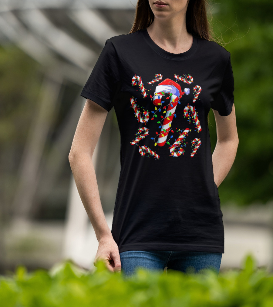 Candy Cane Santa Christmas Funny Xmas Lights Festive Decor T-Shirt