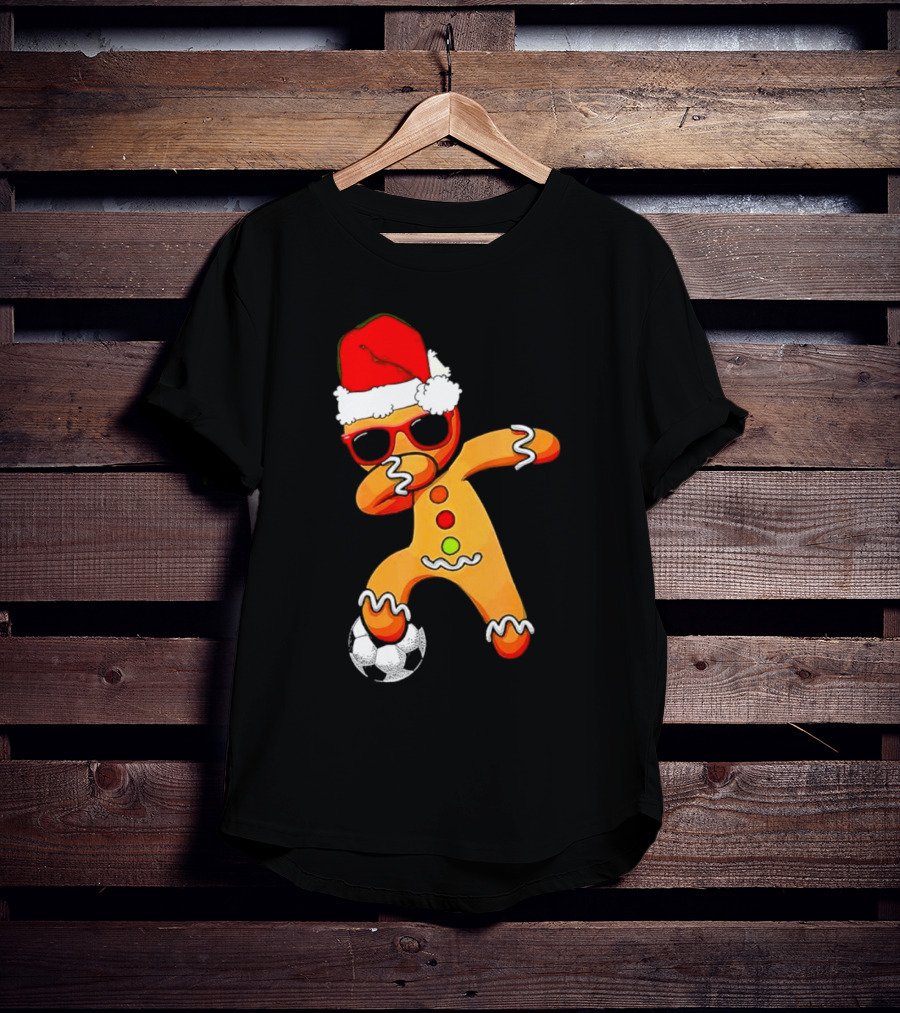 Christmas Dabbing Gingerbread Santa Hat Soccer Ball T-Shirt