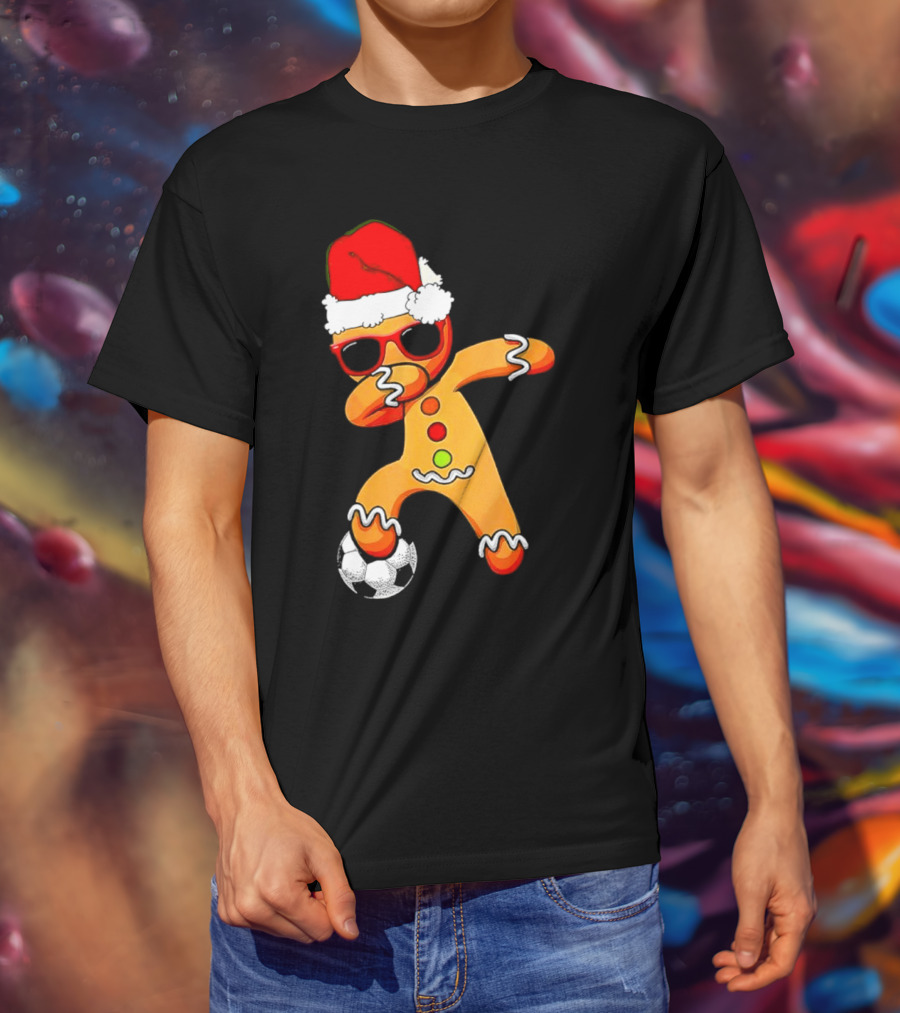 Christmas Dabbing Gingerbread Santa Hat Soccer Ball T-Shirt