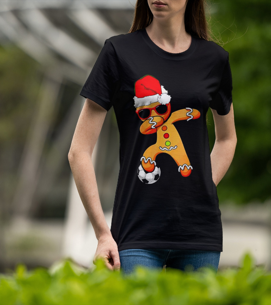 Christmas Dabbing Gingerbread Santa Hat Soccer Ball T-Shirt