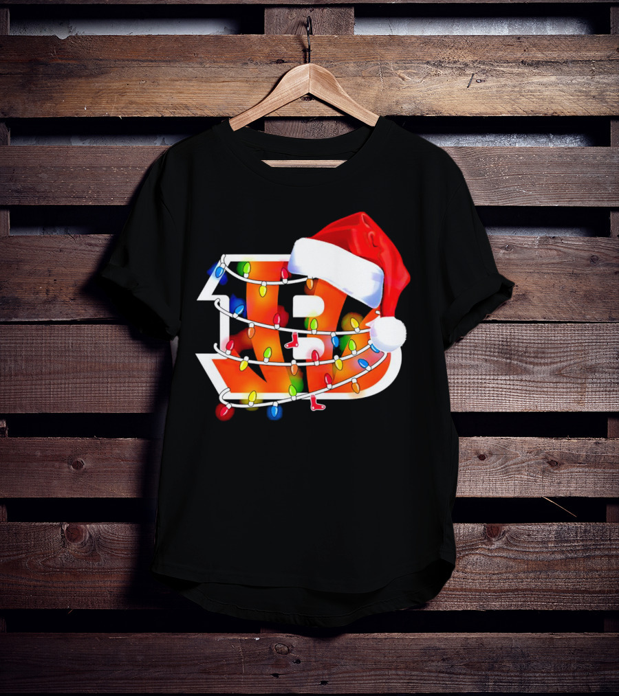 Cincinnati Bengals Christmas Lights Santa Hat Logo Holiday Football T-Shirt