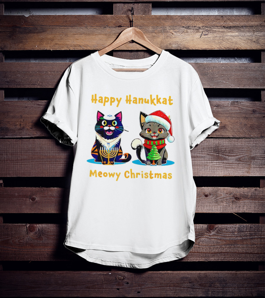 Happy Hanukkat Meowy Christmas Cats In Festive Holiday Attire T-Shirt