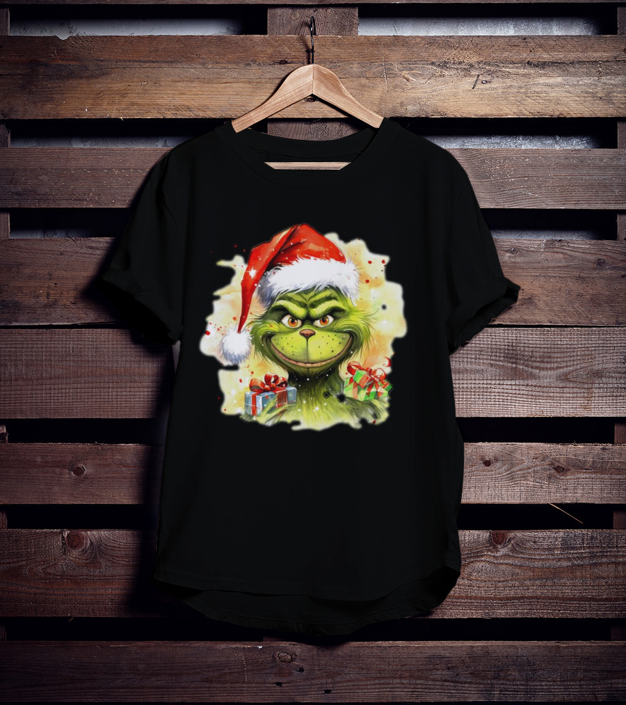Santa Grinch Watercolor Christmas Gift Boxes T-Shirt