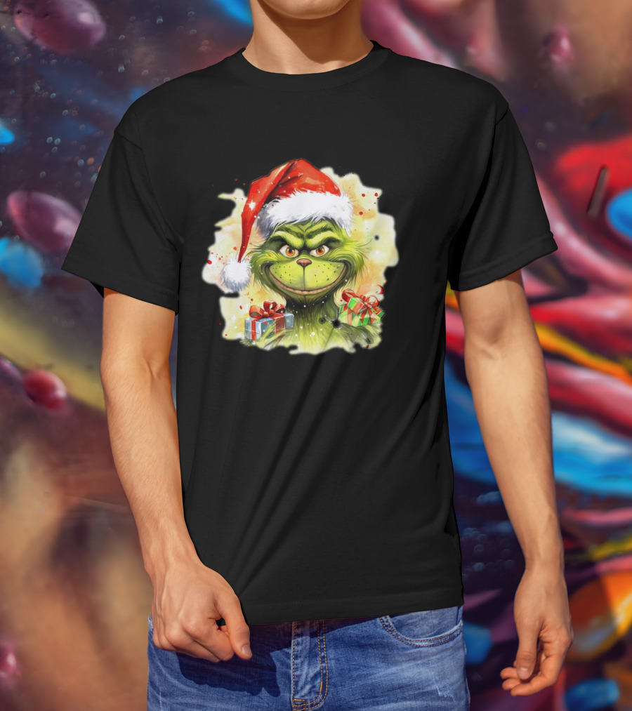 Santa Grinch Watercolor Christmas Gift Boxes T-Shirt