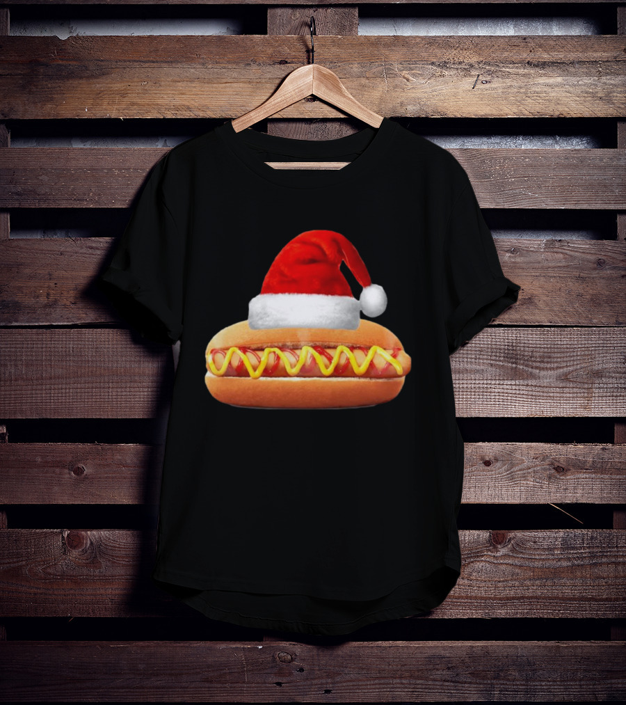 Santa Hat Hot Dog Christmas Family Dinner T-Shirt