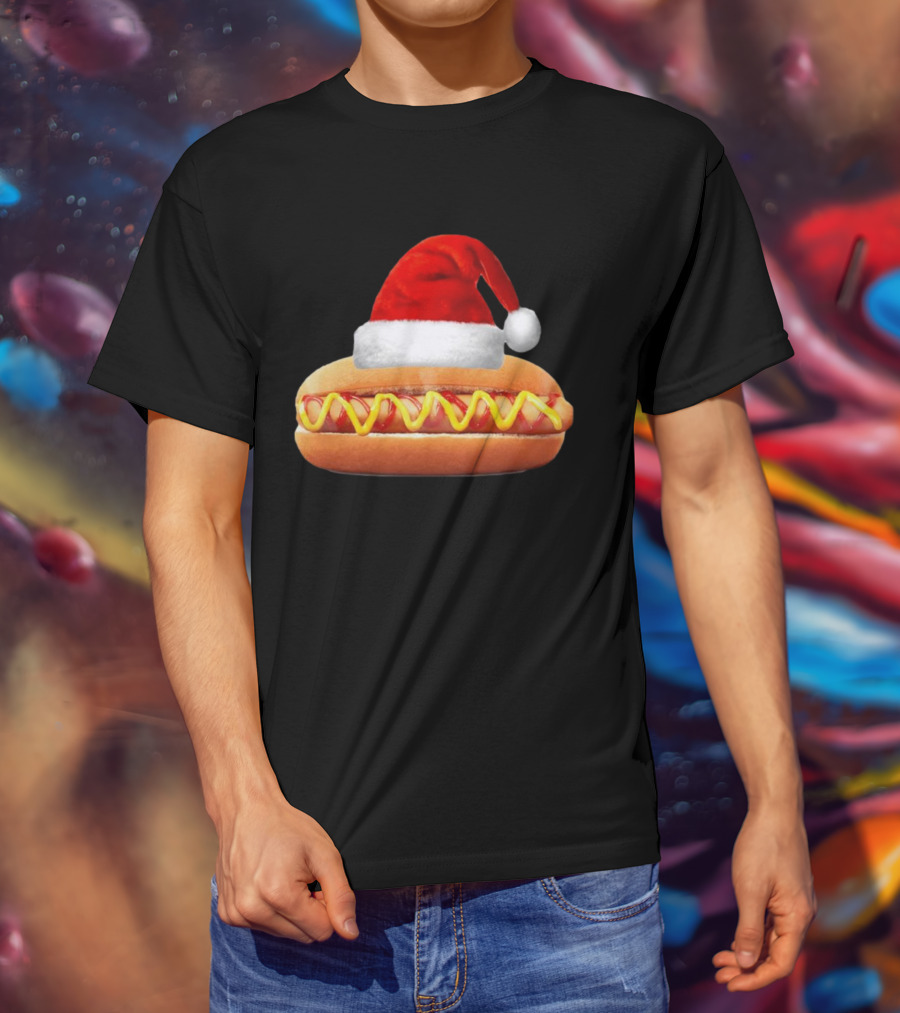 Santa Hat Hot Dog Christmas Family Dinner T-Shirt