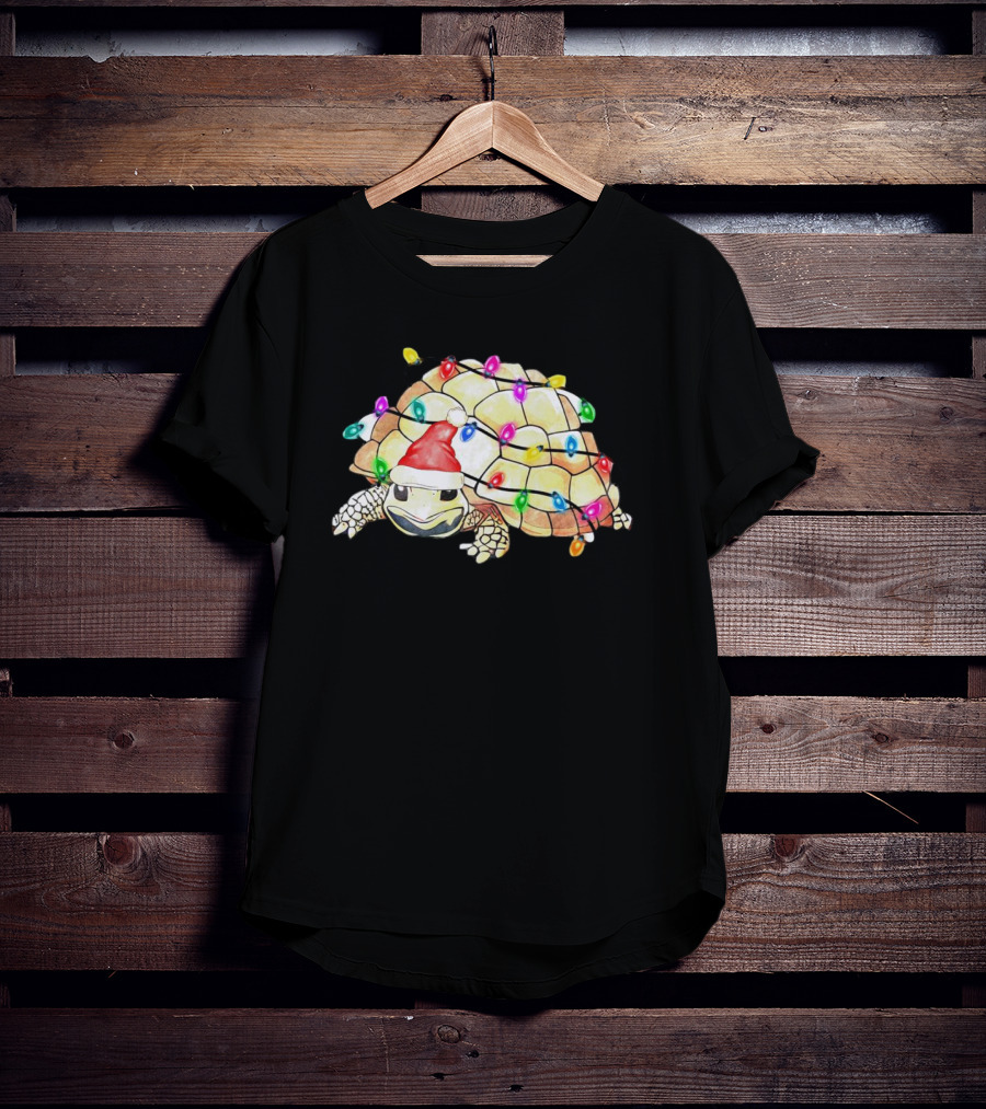 Santa Turtle Wrapped In Colorful Christmas Lights T-Shirt