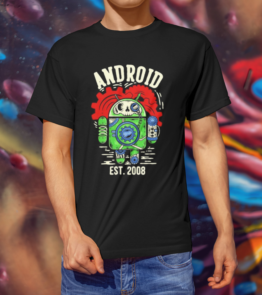 Android Steampunk Robot Skull Gear EST. 2008 T-Shirt