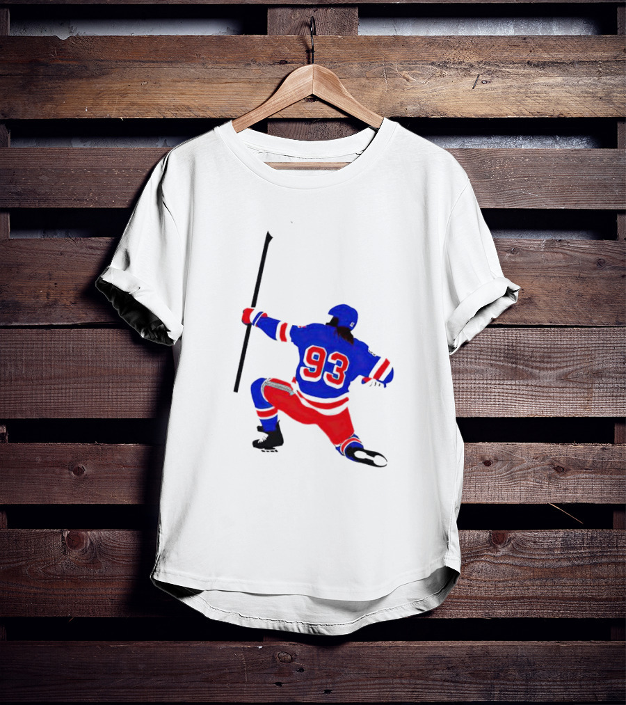 Mika Zibanejad Number 93 Hockey Celebration Iconic Bowing Pose T-Shirt