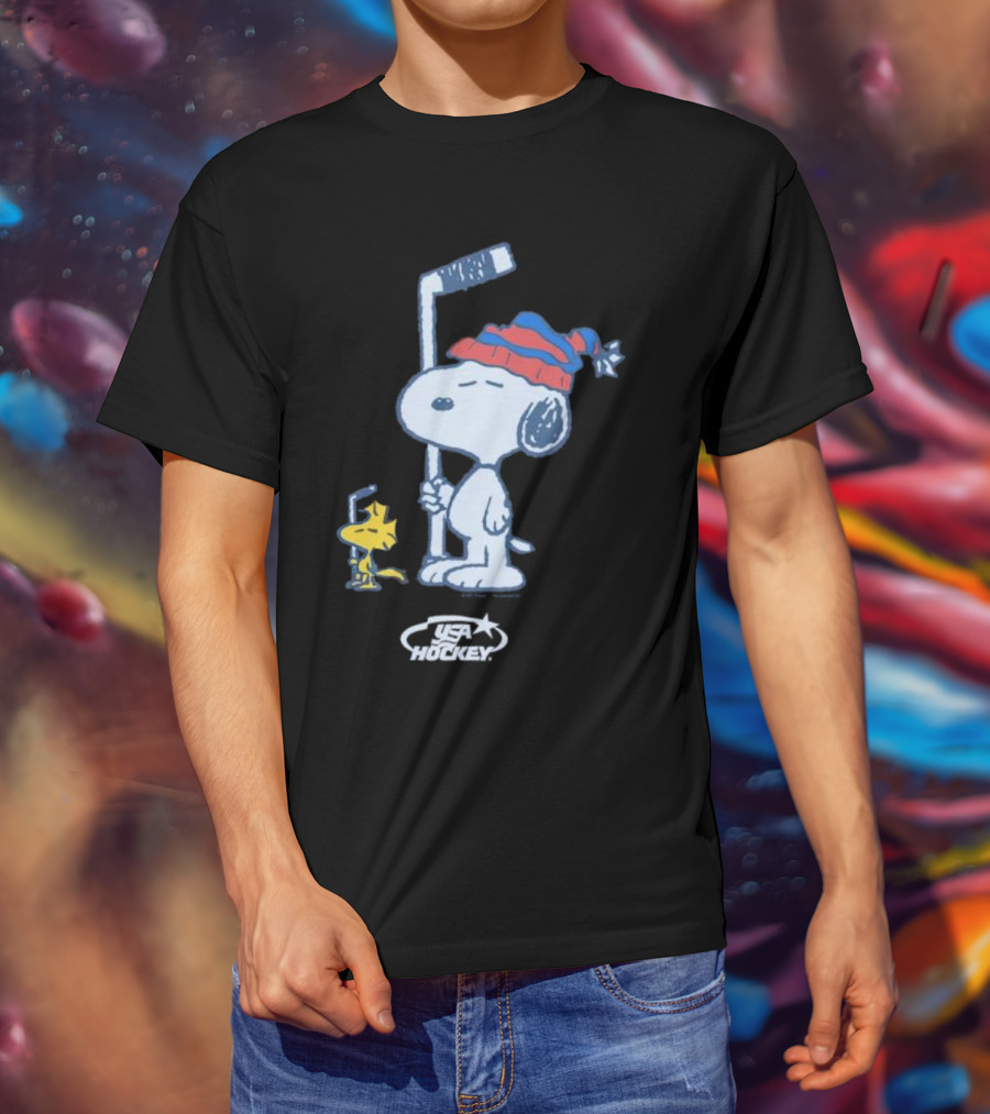 Snoopy Woodstock Peanuts USA Hockey T-Shirt