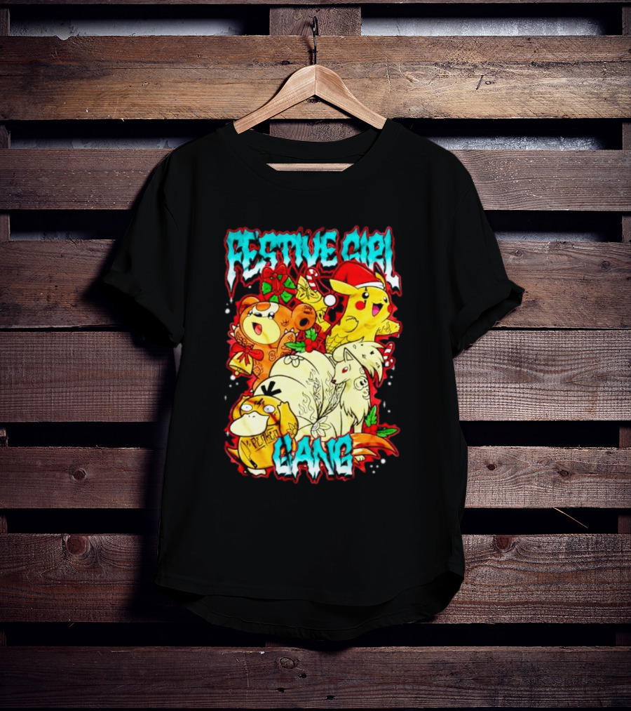 Festive Girl Gang Pokémon Pikachu Psyduck Clefairy Vulpix Christmas T-Shirt