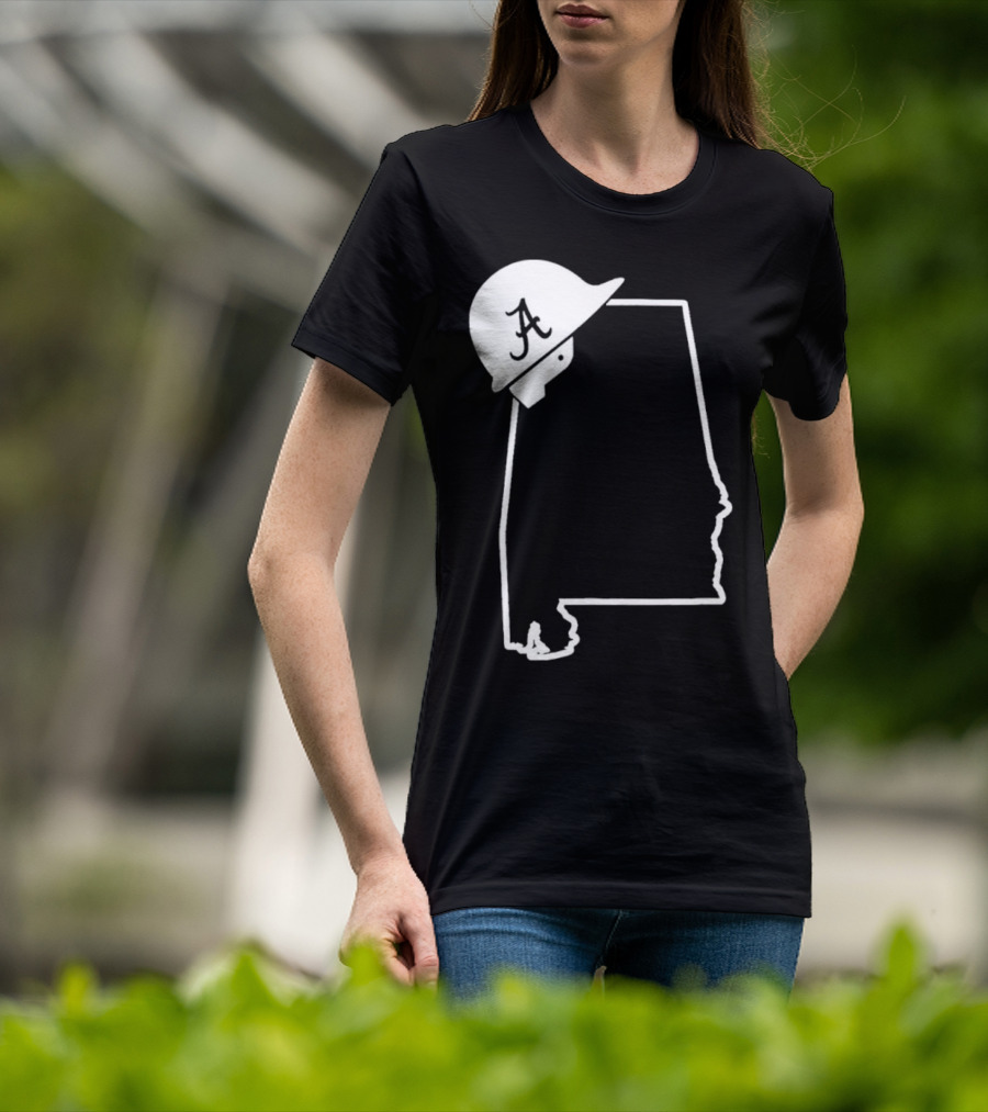 Alabama State Outline With A Logo Helmet Design New T-Shirt