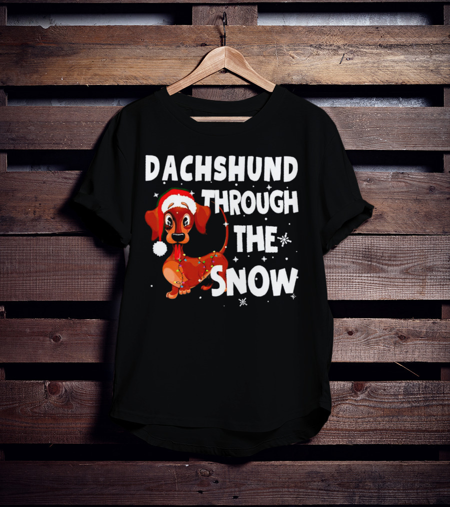 Dachshund Through The Snow Christmas Santa Dog With Lights T-Shirt