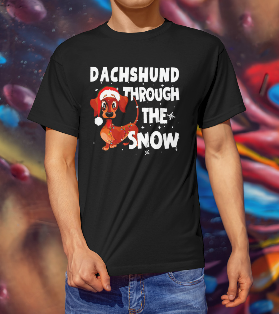 Dachshund Through The Snow Christmas Santa Dog With Lights T-Shirt