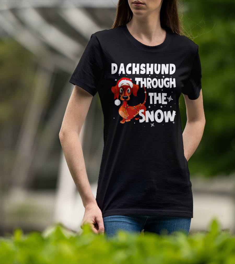 Dachshund Through The Snow Christmas Santa Dog With Lights T-Shirt