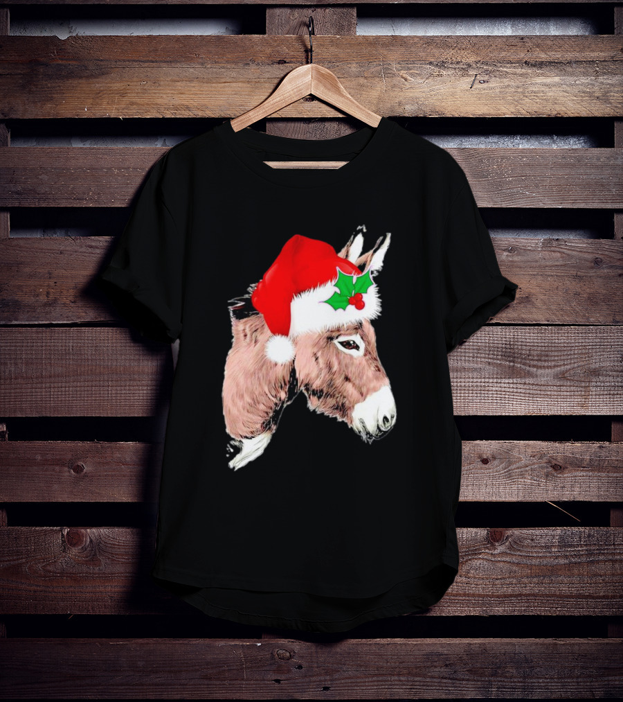 Santa Donkey Festive Hat Christmas Hollys T-Shirt