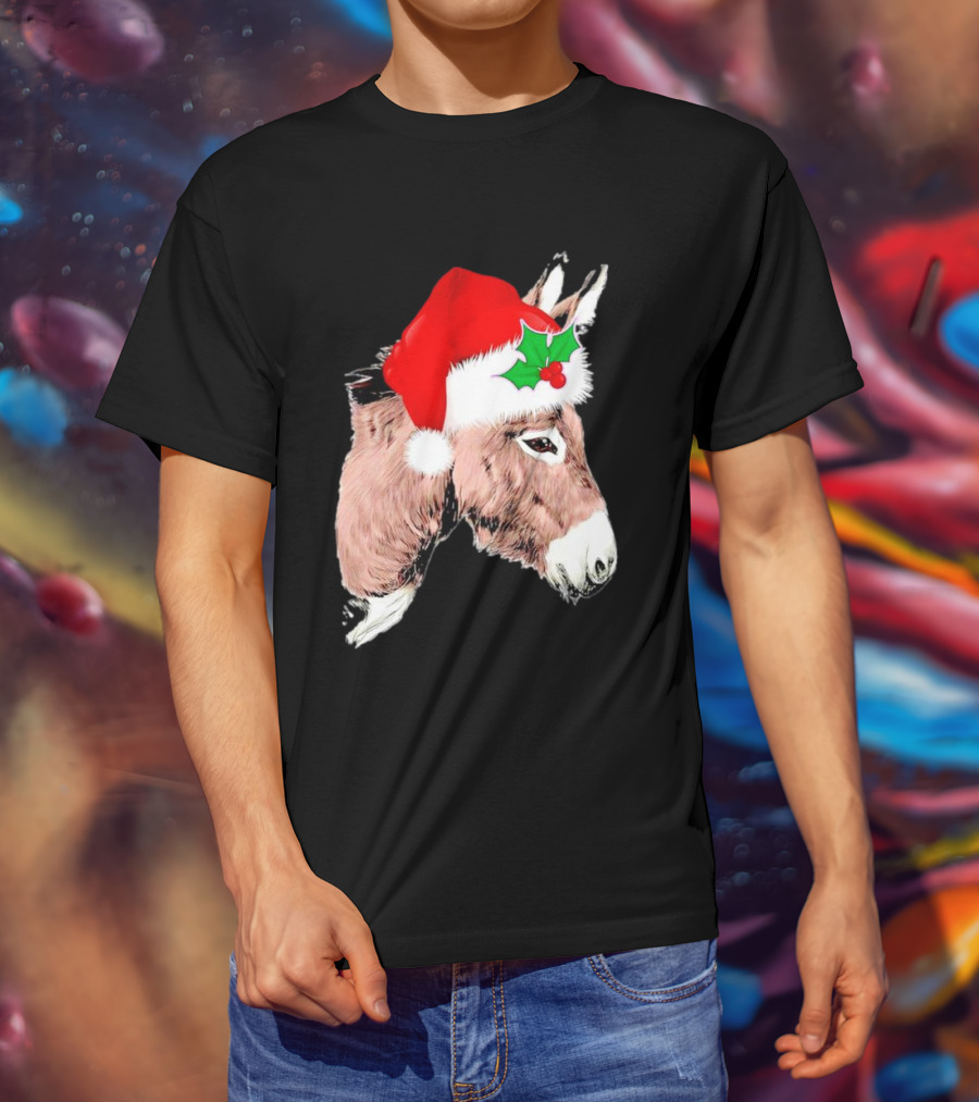 Santa Donkey Festive Hat Christmas Hollys T-Shirt